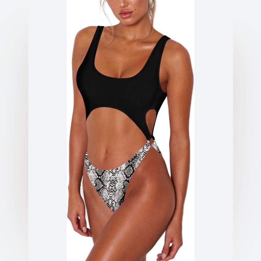 Black and Snake Print Swimsuit